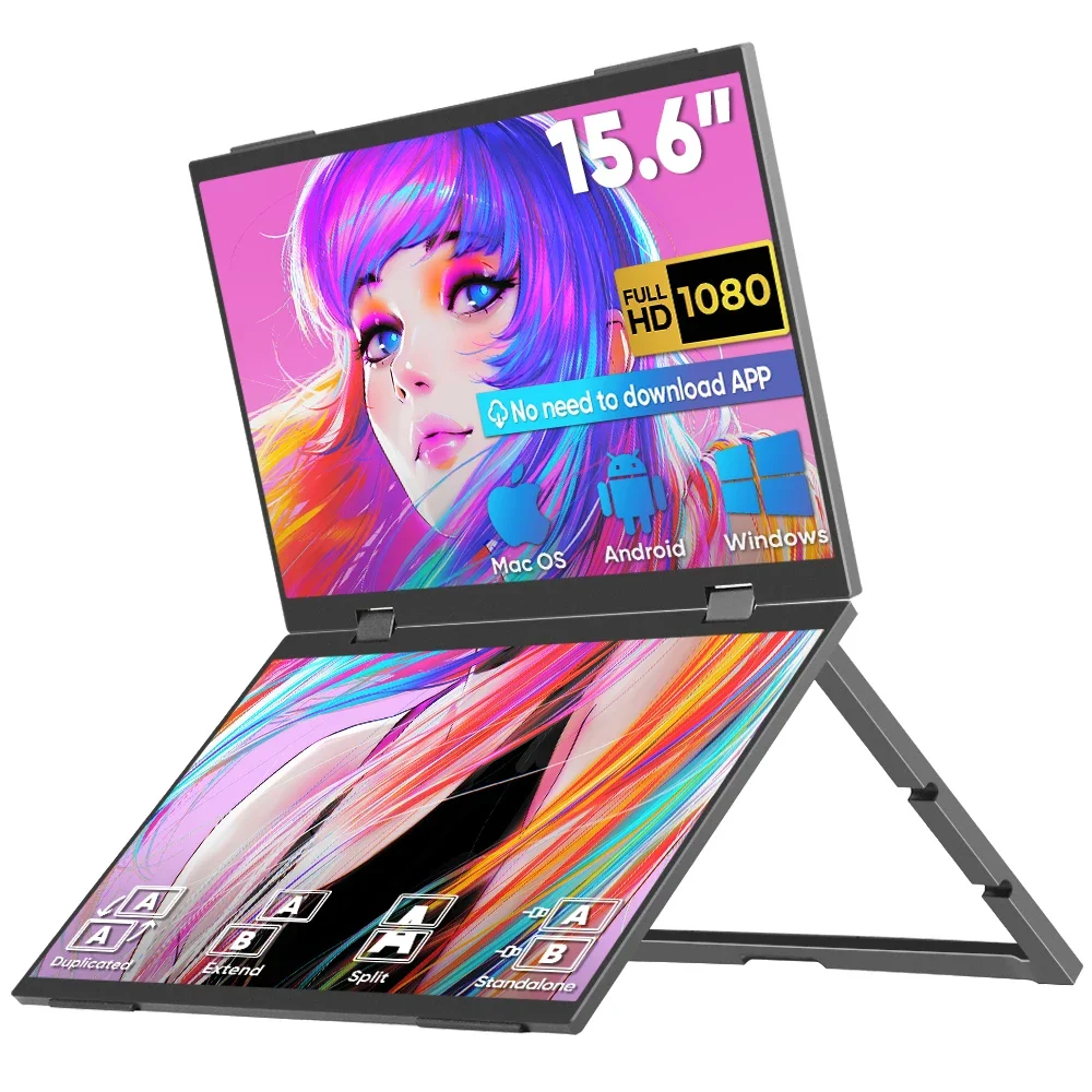 

SIBOLAN Hot Sale the Triple Portable Dual Gaming Laptop Usb Monitor with Retractable Stand Foldable Extender for Wins Mac Laptop