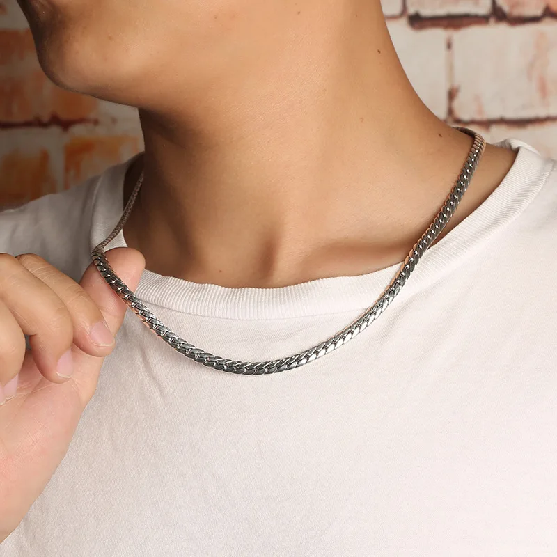 

S925 sterling silver cuban necklace men's trendy stylishhip hop style jewelry oval thick and wide chain