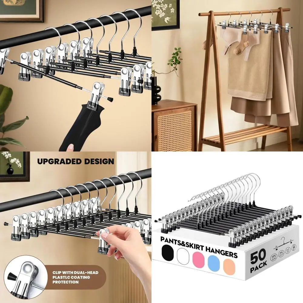 

Компактные металлические вешалки для брюк, упаковка из 50 шт., 12 дюймов с зажимами, сверхпрочные нескользящие для джинсов, юбок, шорт — регулируется для меня