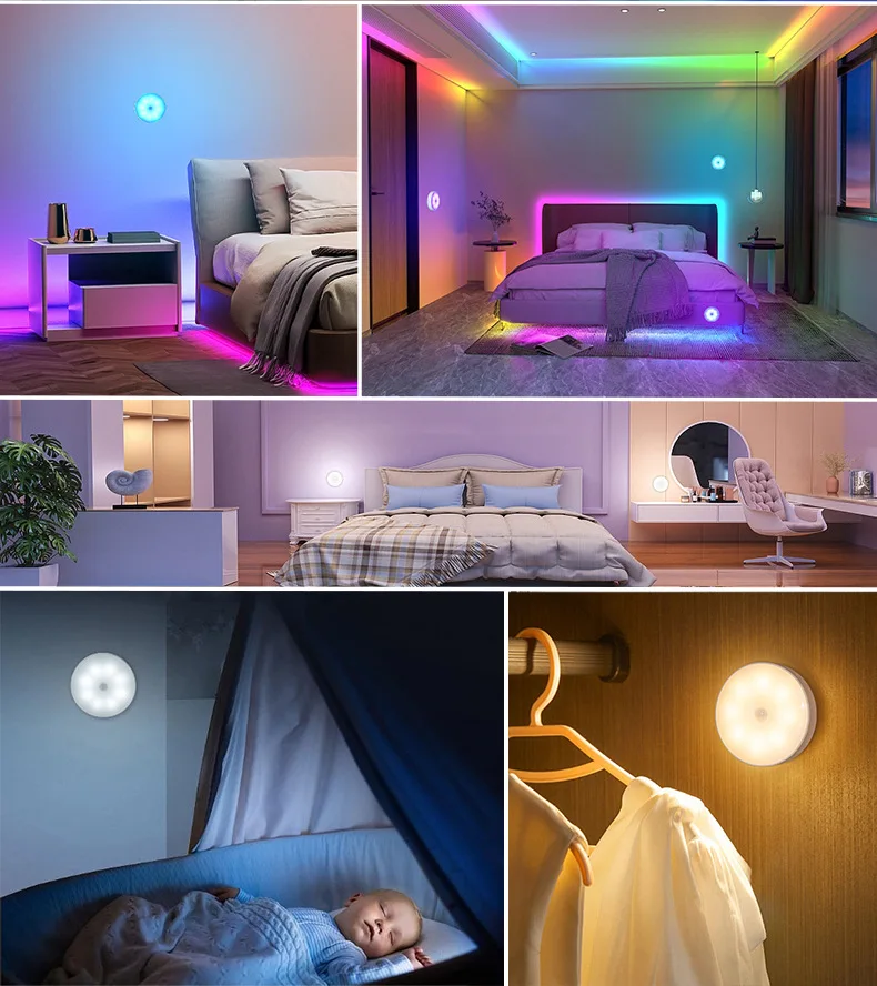 Xiaomi Night Light LED With PIR Motion Sensor Rechargeable USB Kitchen Cabinet RGB Lamp Mood Light For Bedroom Room Decoration