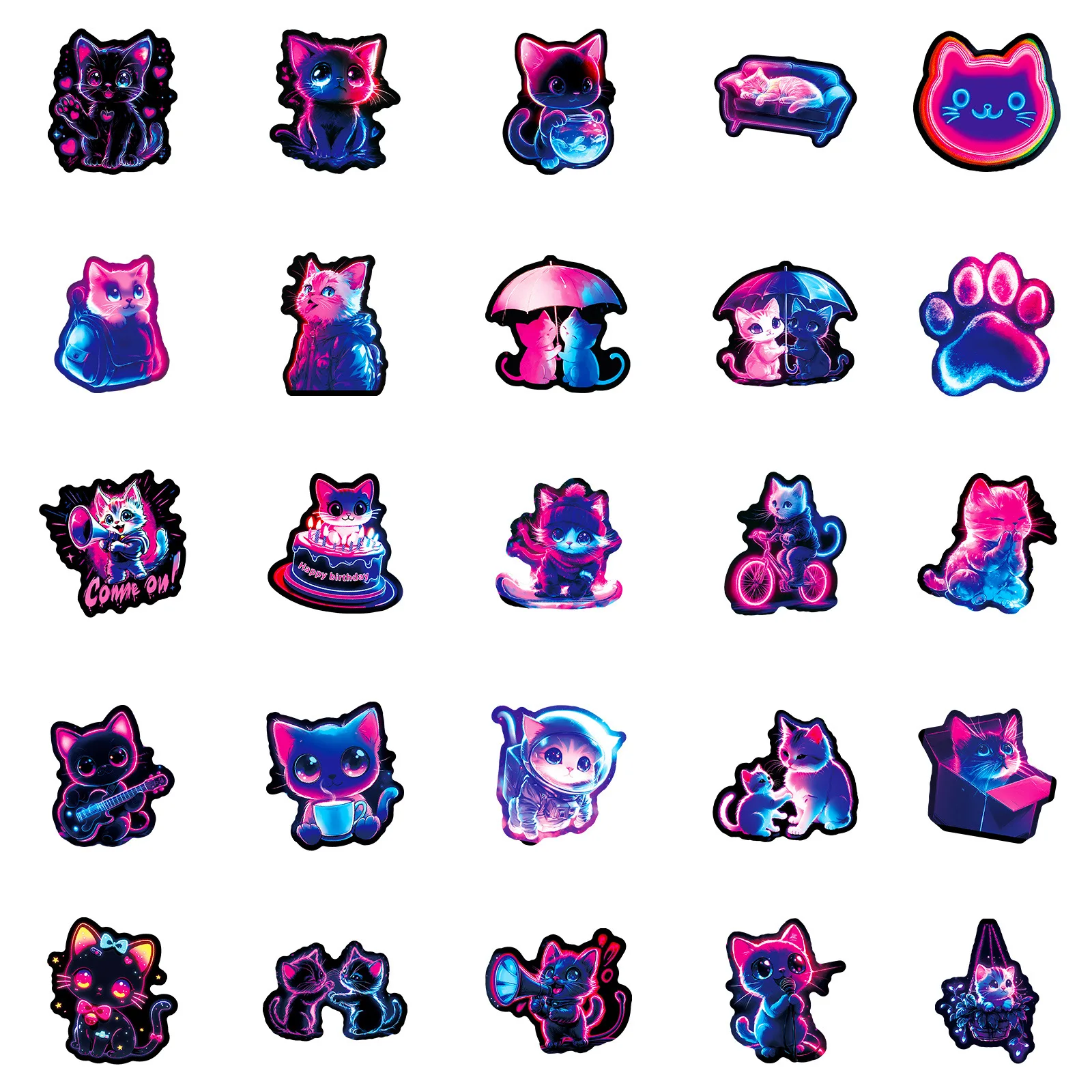 10/30/56PCS Kawaii Neon Cat PVC Sticky Sticker Aesthetic DIY Decoration Scrapbooking Hand Accounting Supplies view 5