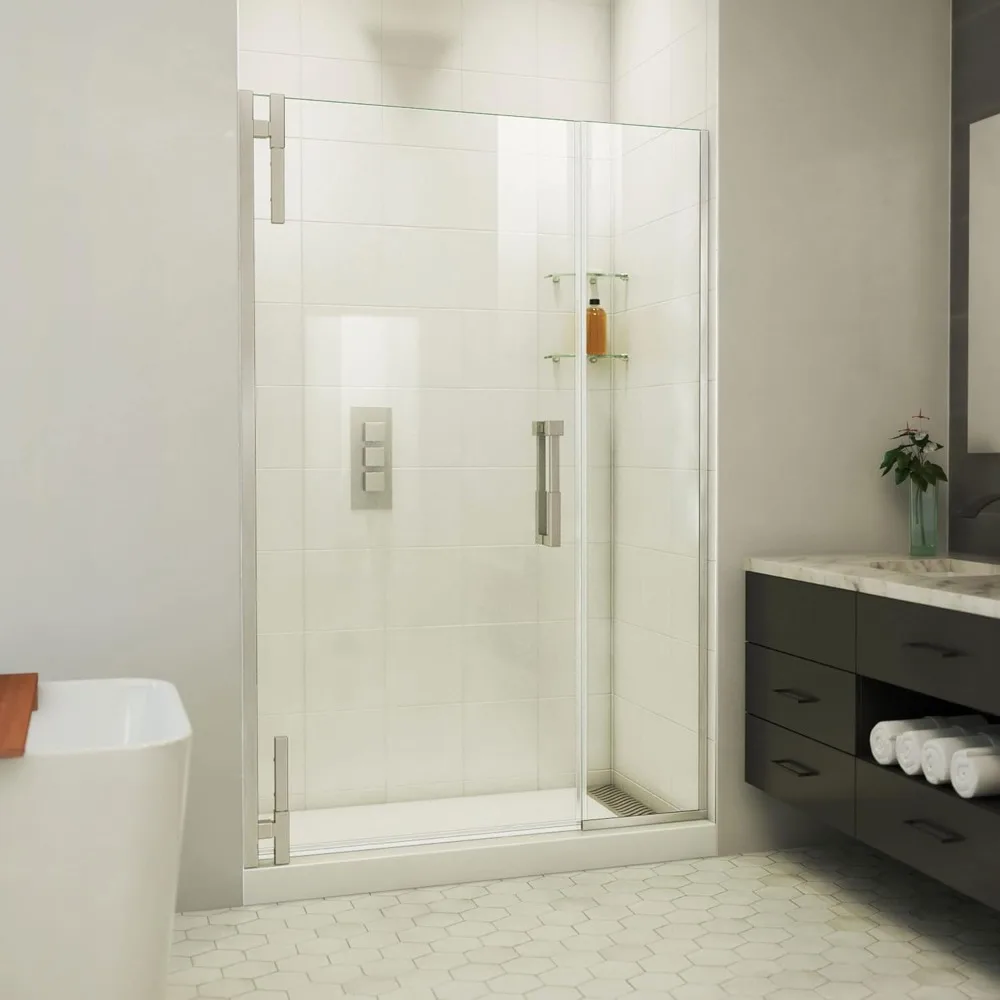 

46-47 in. W x 72 in. H Frameless Pivot Shower Door in Brushed Nickel Shower Doors