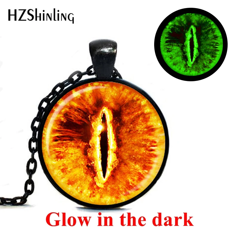 Vintage Glowing Jewelry Sauron Eye Necklace Evil Eye Pendant Jewelry Glass Cabochon Necklace Mens Womens Glowing Pendant