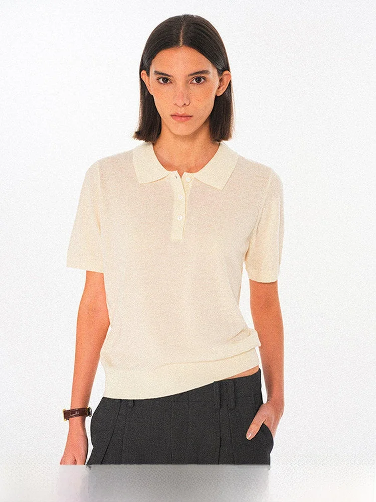 

Pure Color Short Sleeve Neck T-Shirt 100% Wool Floral Pattern Casual Style Universal Fit Loose Type Ladies Fashion
