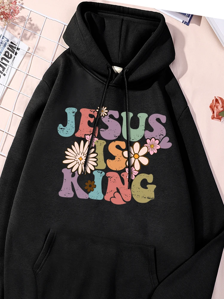 Jesus Is King z nadrukiem z kapturem dla kobiet Harajuku codzienne koszule sportowe Casual bluzy na co dzień wyjątkowa wygodna odzież z kieszeniami