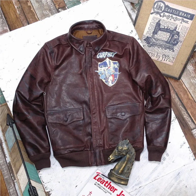 Wax-dyed uncoated small fine leather hand-stitched patched and back-painted  coat