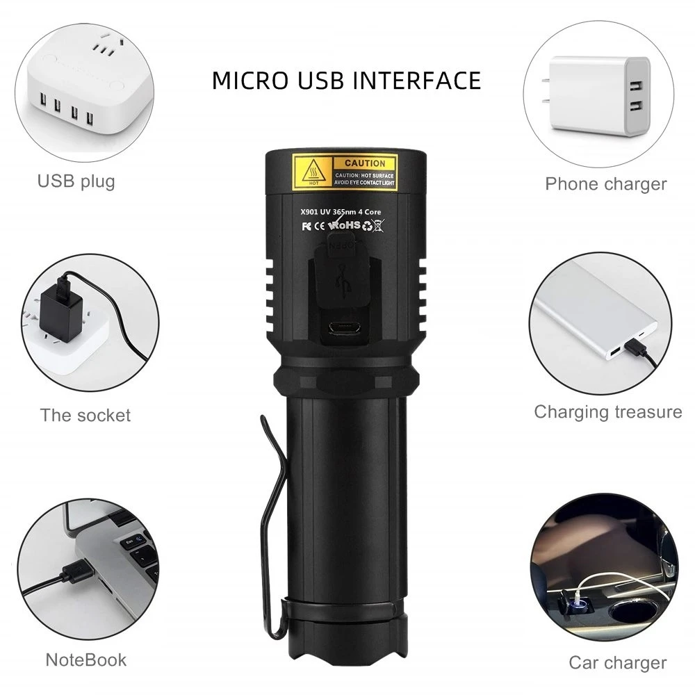 Linterna UV carga USB luz negra – Detección minerales escorpiones - imagen 3