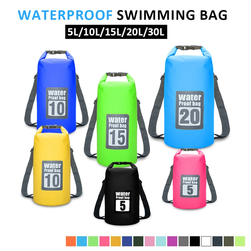 5L/15/30L Outdoor PVC Waterproof Dry Backpack Water Floating Bag Roll Top Sack for Kayaking Rafting Boating River Trekking