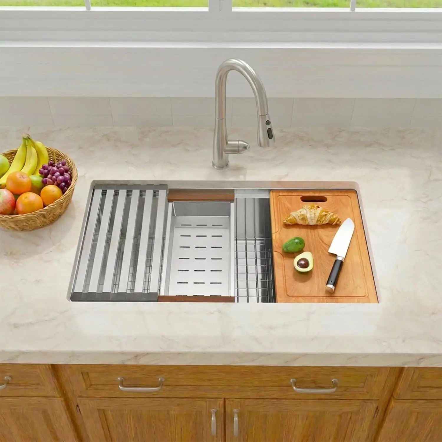 33 Inch 16 Gauge Stainless Steel Undermount Workstation Kitchen Sink, 33