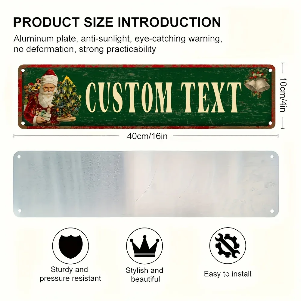 Custom 2D Flat Xmas Aluminum Sign 10.16x40.64cm Personalized Text Vintage Home Bar Office Wall Art Decorative Use Only