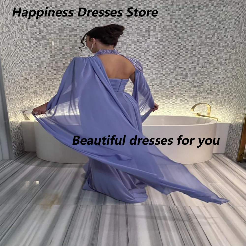 Abito da sera lungo personalizzato con perline collo alto maniche lunghe pieghe chiffon lunghezza pavimento una linea abito da cocktail party abiti da ballo