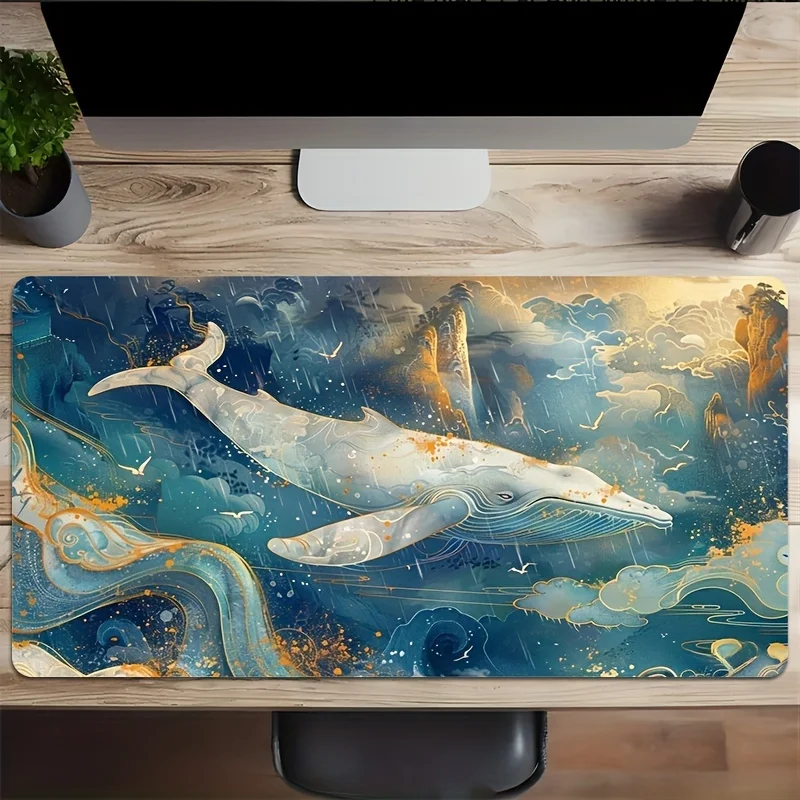 Whale Ocean Fantasy Extra Large Gaming Mouse Pad Non-Slip Rubber Desk Mat for Office Gamer