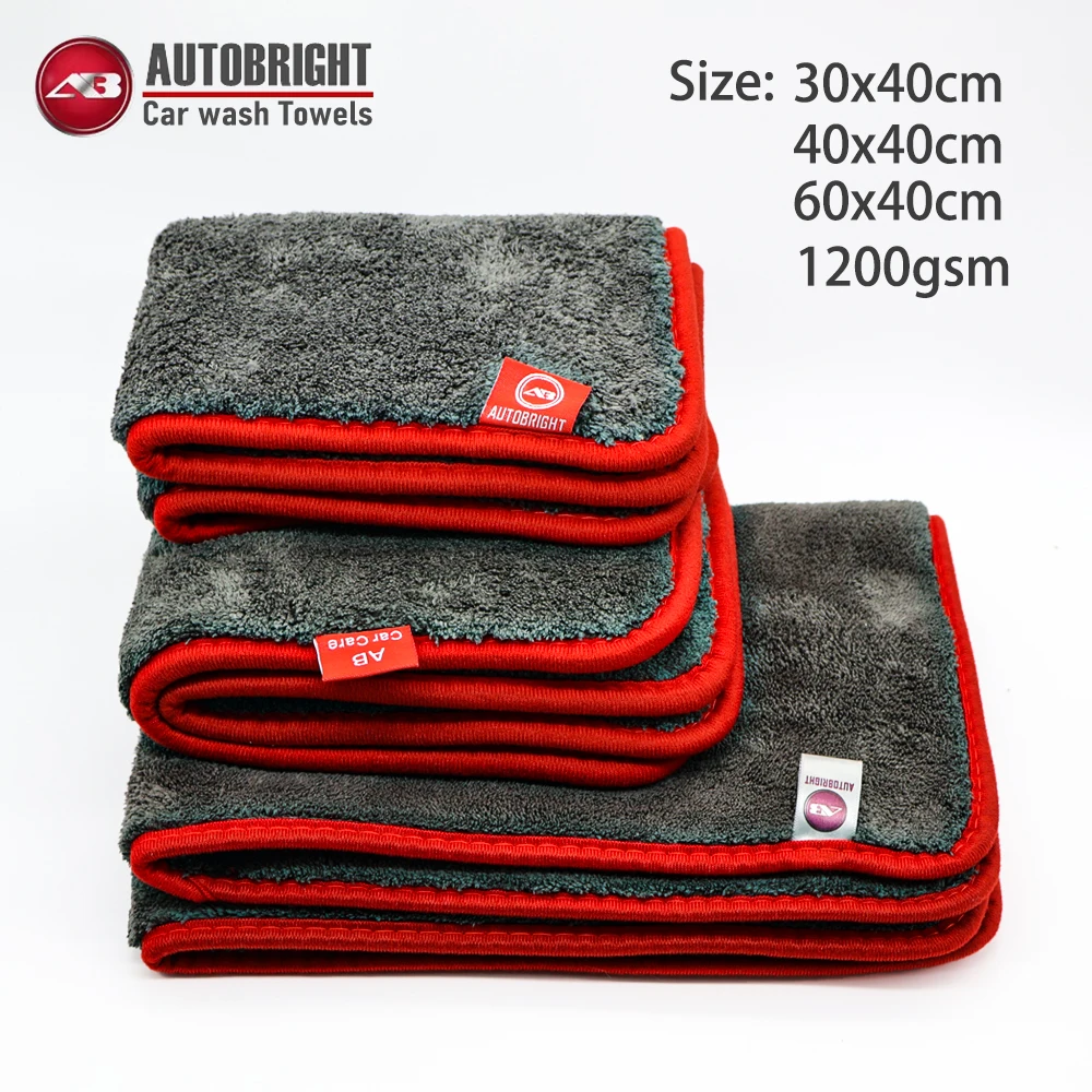 AUTOBRIGHT 1200gsm 30x40cm 40x40cm 60x40cm Microfiber Cleaning Towel Grey Wash Towels Car Cleaning Drying Cloth Car Wash Tools