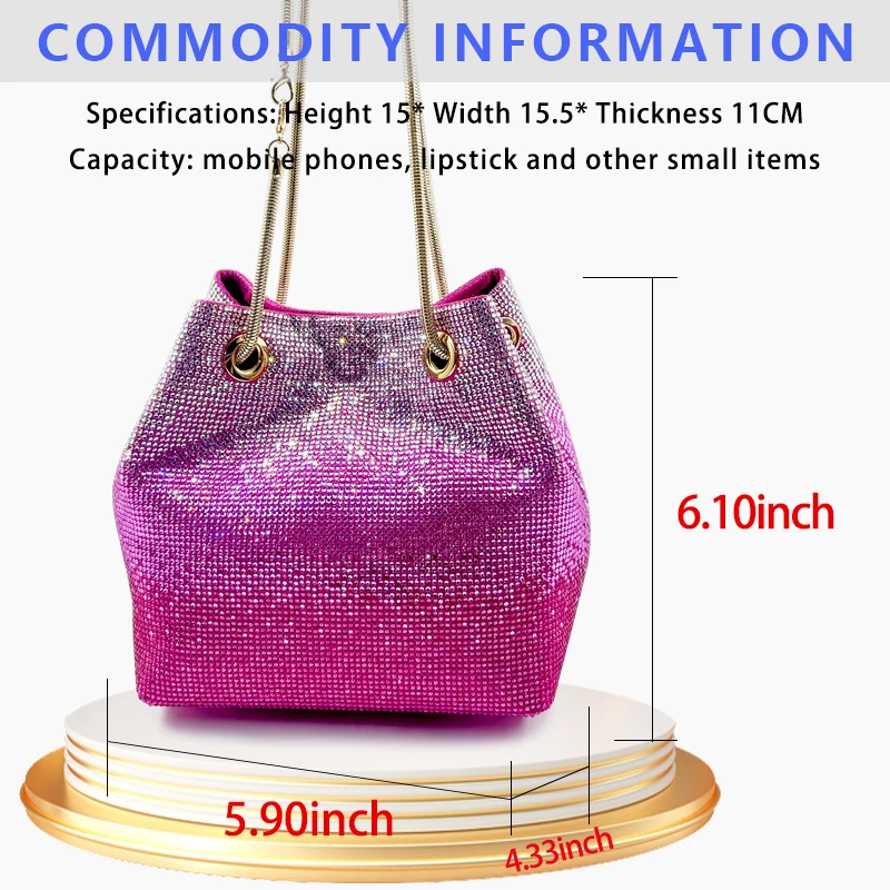 High-grade diamond bucket bag wedding banquet party Christmas gift rhinestone handbag ladies crossbody evening bag