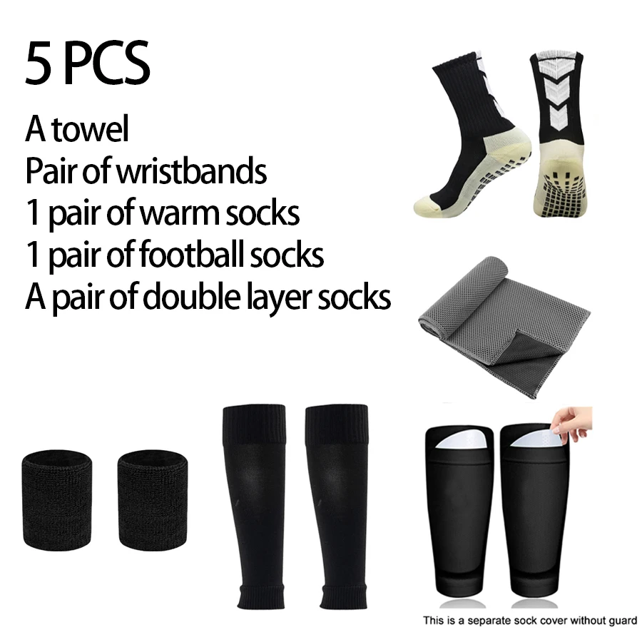 Set 5 Buah Kaus Kaki Sepak Bola Dua Jenis Penutup Kaki Penyerap Keringat Pelindung Pergelangan Tangan Handuk Sensasi Dingin Nyaman Sporty Kaus Kaki Sepak Bola
