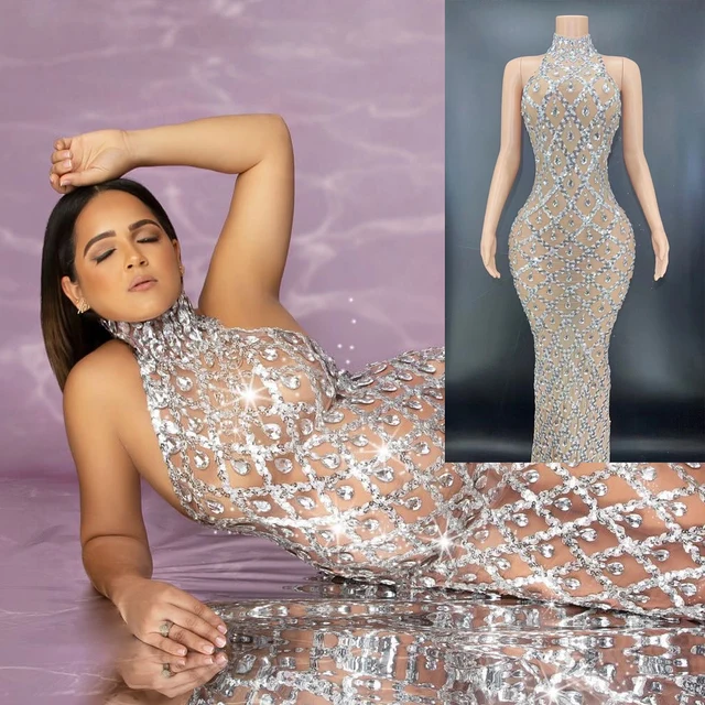 Vestido de maternidad brillante para mujer mayor, traje Sexy de diosa para fotografía, vestido de fiesta con diamantes de imitación, sesión de