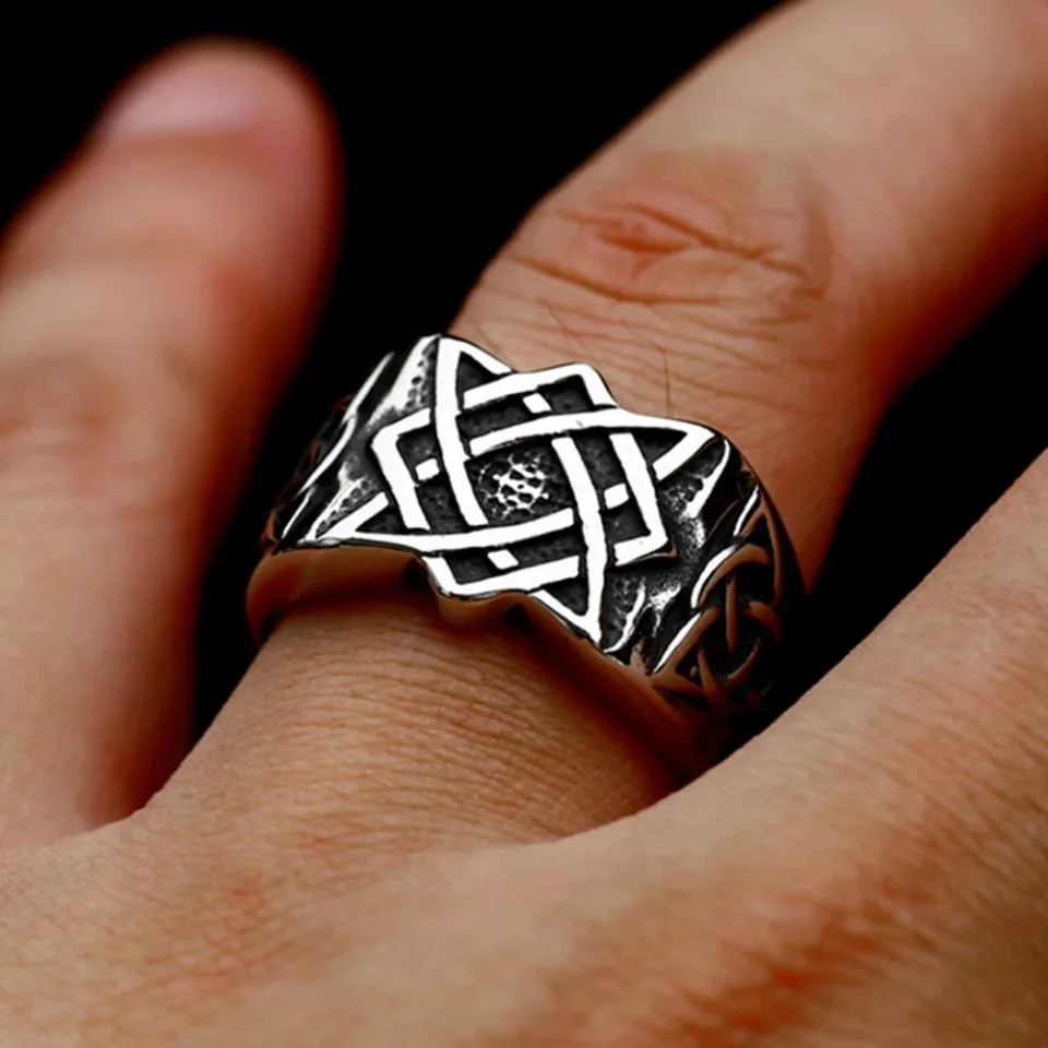 

Vintage 316L Stainless Steel Viking Celtic Knot Rings For Men Women Slavic Star Of Russia Ring Fashion Amulet Jewelry Wholesale