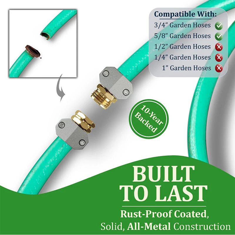 Garden Hose Repair Kit, Fits 3/4 and 5/8 Inch Hoses, Solid Male and Female Hose End Replacement, Water Hose Repair Fix Connector