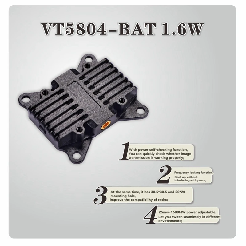 5.8G 1.6W 800Mw VTX VT5804-BAT FPV Video Audio Transmitter 48CH For FPV Long Range Drone RC Airplane