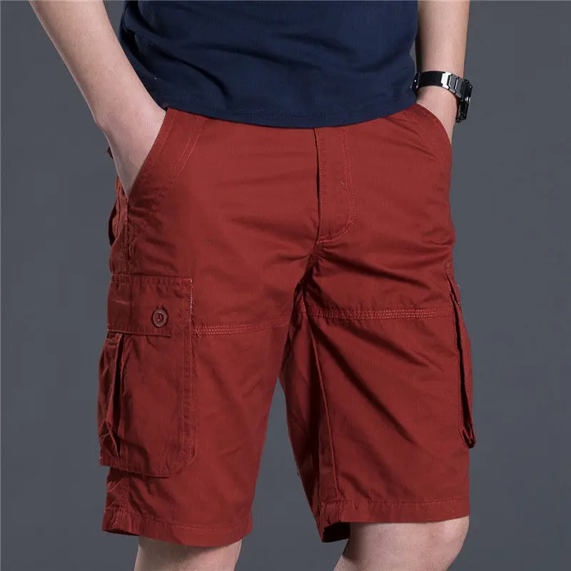 Pantalones cortos sueltos de algodón para hombre, ropa de calle a la moda, Claret, 4 bolsillos, rectos, 5 puntos, finos, informales, Verano