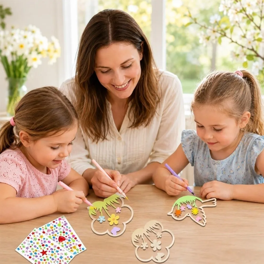 6pcs Wooden Butterfly Flower Shaped Ornaments Unfinished Hanging Home Decor Handmade Coloring Mini Wood Crafts