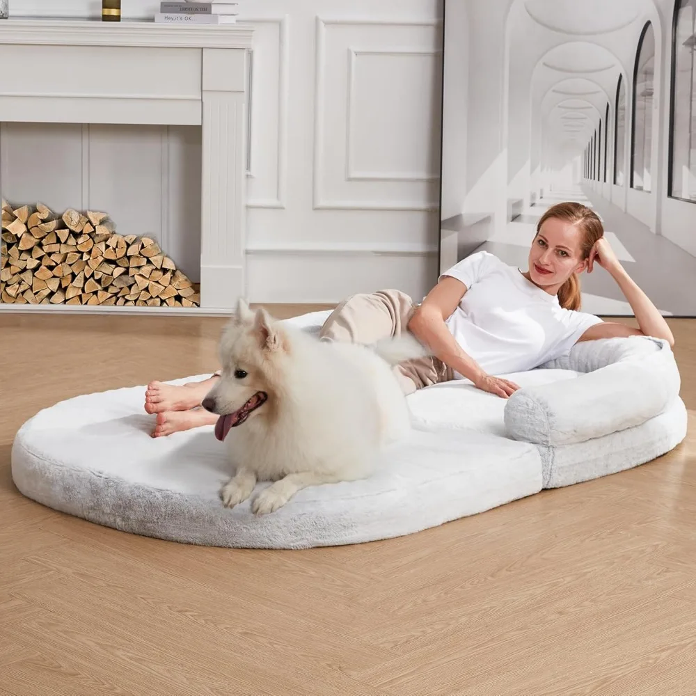 

Human Dog Bed - 71''x43''x9.85'' for Humans Size Fits Adult & Large Dogs, Foldable Faux Fur Washable Human Dog Bed for People