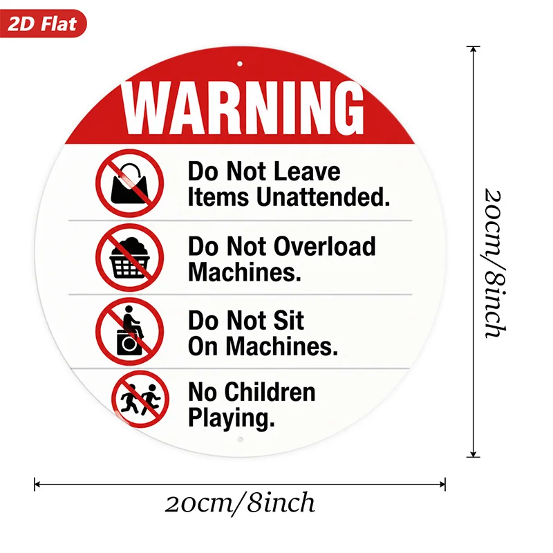 2D Flat, 1pc Laundry Warning Sign Round Metal Sign Wall Art, Bold Warning Header, Do Not Leave Items Unattended, Do Not Overload