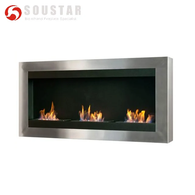 Wall Mounted Ethanol Fireplace, 120cm Full Steel Inserted Bioethanol Fireplace, Ventless Manual Burner Firebox, Indoor Decor