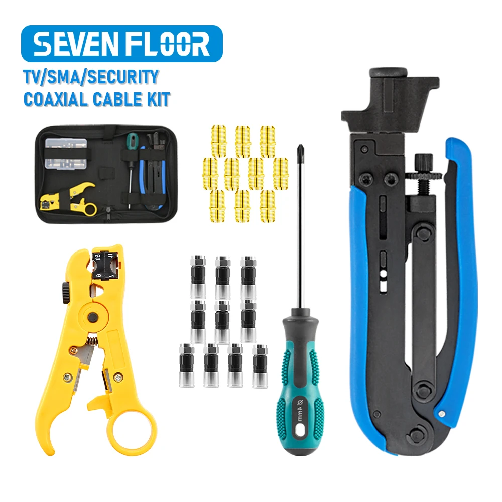 

Набор инструментов для сжатия коаксиального кабеля RG6 RG11 с 10 разъемами F RG6, инструментом для зачистки коаксиального кабеля, отверткой