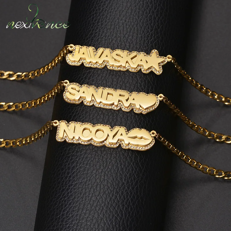 

Nextvance Custom Name Double Layer Welding Necklace Zircon Stainless Steel Personalized Nameplate Pendant For Women Jewelry Gift