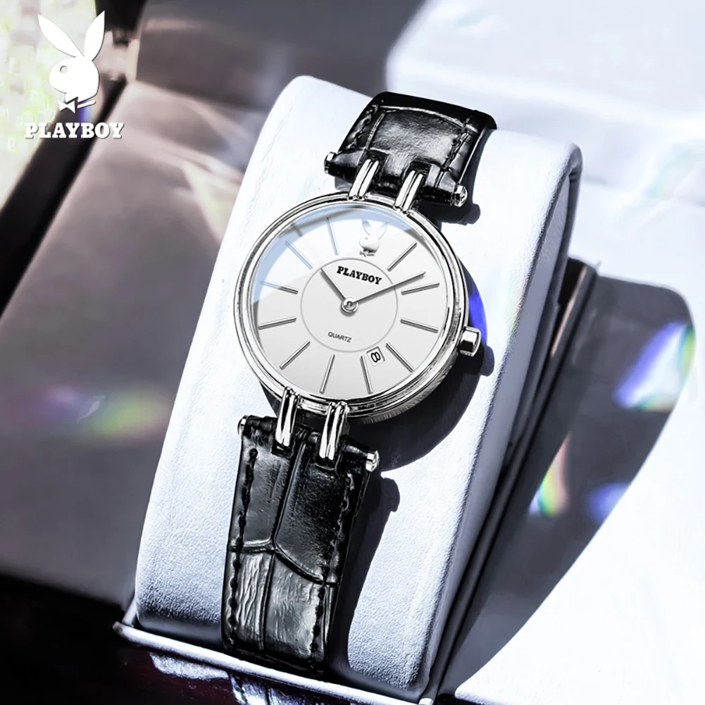 PLAYBOY 3125 Elegance Brand Quartz Movement Watch For Women Small Dial Comfortable Leather Strap 30m Waterproof Watch For Women