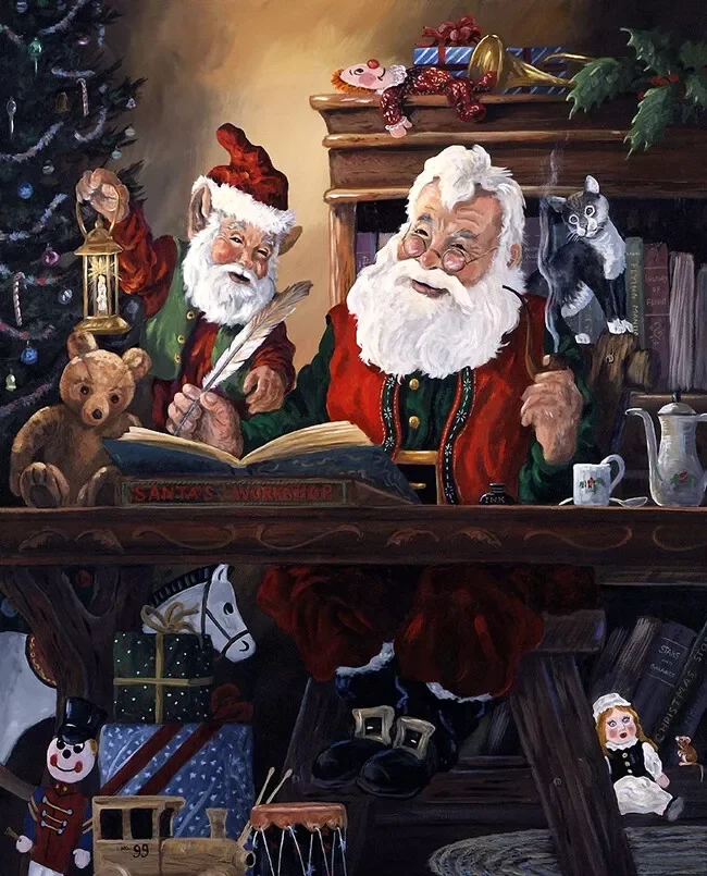 Santa Checking the List ,Art Picture Print Silk Poster Living Room Decor ,Home Wall