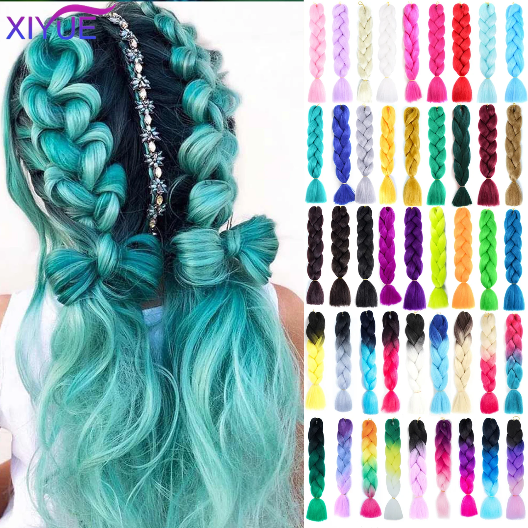 XIYUE Synthetic Braiding Hair Jumbo BraidOmbre Jumbo Hair Extension For Women DIY Hair Braids Purple Pink  Yellow Gray Lihu