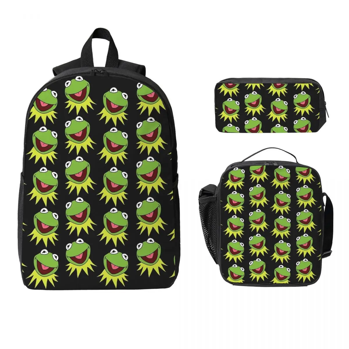 

Kermit The Frog Pattern Backpack Student Boys Girls BookBag School Bag Computer Shoulder Bag 3ps Insulated Lunch Bag Pencil Case
