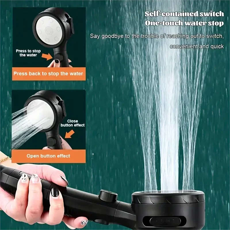 High Pressure Shower Head LED Temperature Display Shower Heads 4 Modes Water Saving Adjustable One-Key Stop Bathroom Sprayer