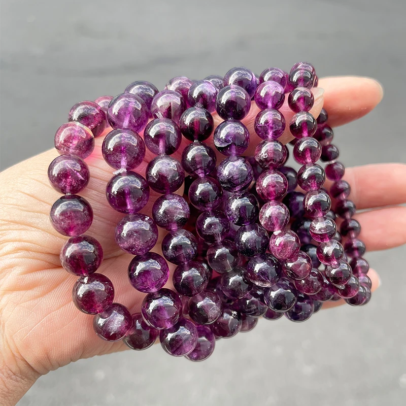 

JD Natural Stone Blackcurrant Purple Fluorite Strand Bracelet Women Charm Health Meditation Elastic Bangles Spiritual Jewelry