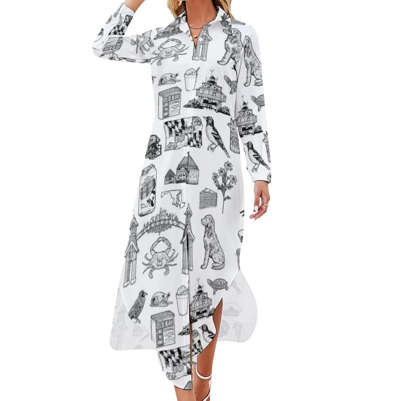 

Maryland Flash Sheet Long Sleeved Shirt Dress women long dresses Female dress women dresses