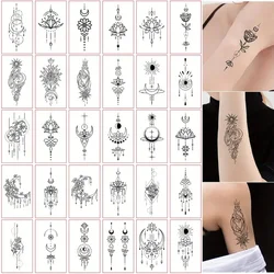 30pcs/set Black Waterproof Fake Tattoos Water Transfer Line Drawing Jewelry Lace Moon Temporary Tattoos Sticker for Girls Ladies