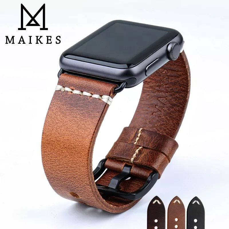 Vintage Oil Wax Leather Watch Strap For Apple Watch Band 49mm 44mm 45mm 40mm 41mm 42mm 38mm Series 8/7/SE/6/5/4 iWatch Bracelet