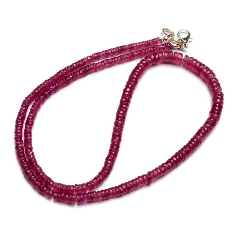 Natural Gems Pink Sapphire 4 to 6mm Size Faceted Heishi Beads Necklace 18