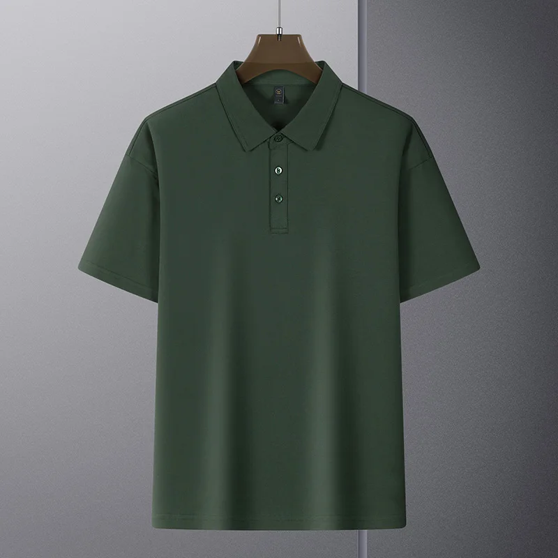 

High Quality Men's Short Sleeve Polo Shirt 240gsm 100% Cotton Solid Lapels T-shirts New Summer Male Casual Business Loose Polos