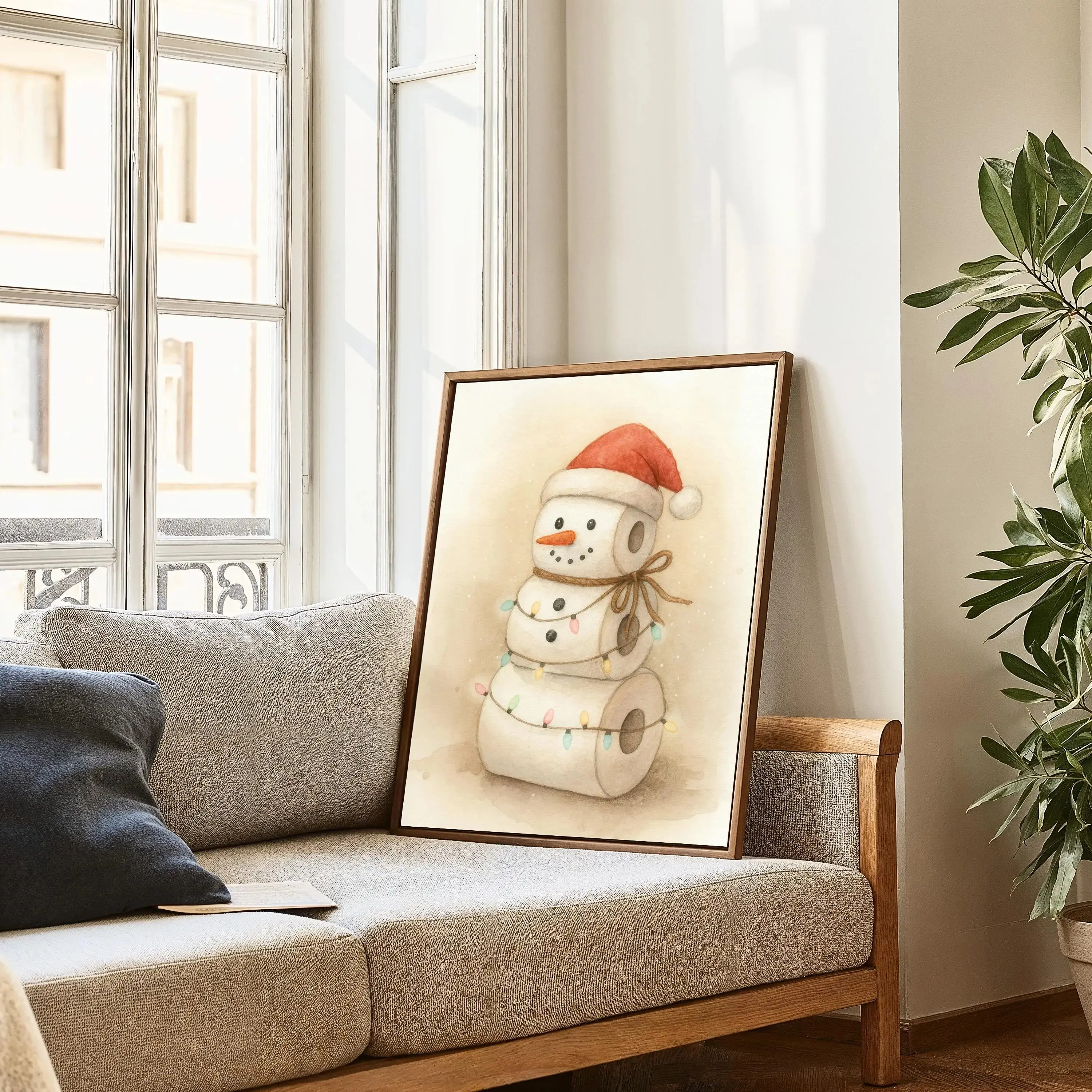 Decorazione natalizia divertente per il bagno, stampa natalizia con pupazzo di neve in carta igienica, simpatico arte da parete per le vacanze, poster per WC, poster invernale rustico