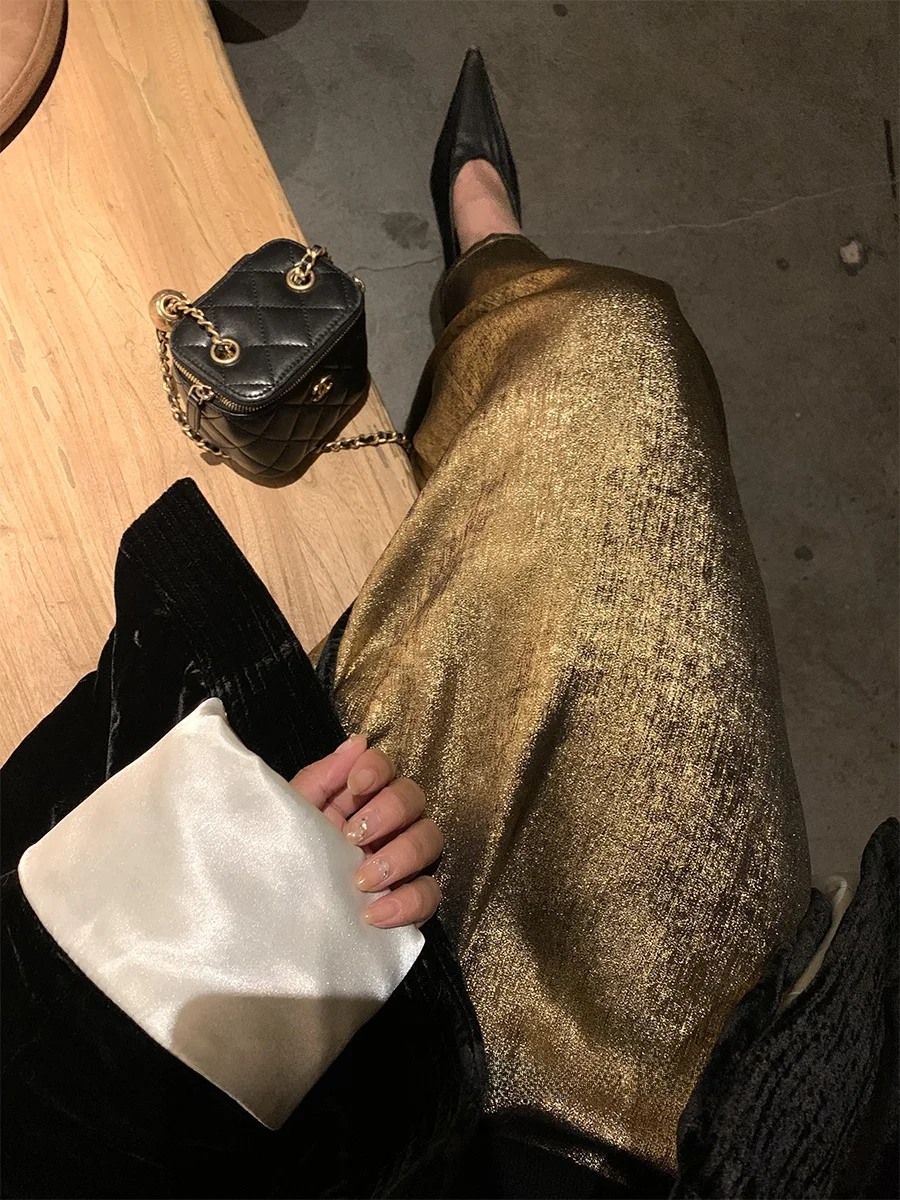 

Юбка из специальной ткани Tina с вышивкой цвета шампань, с золотистым узором, женская, премиум-класса, из зимней коллекции