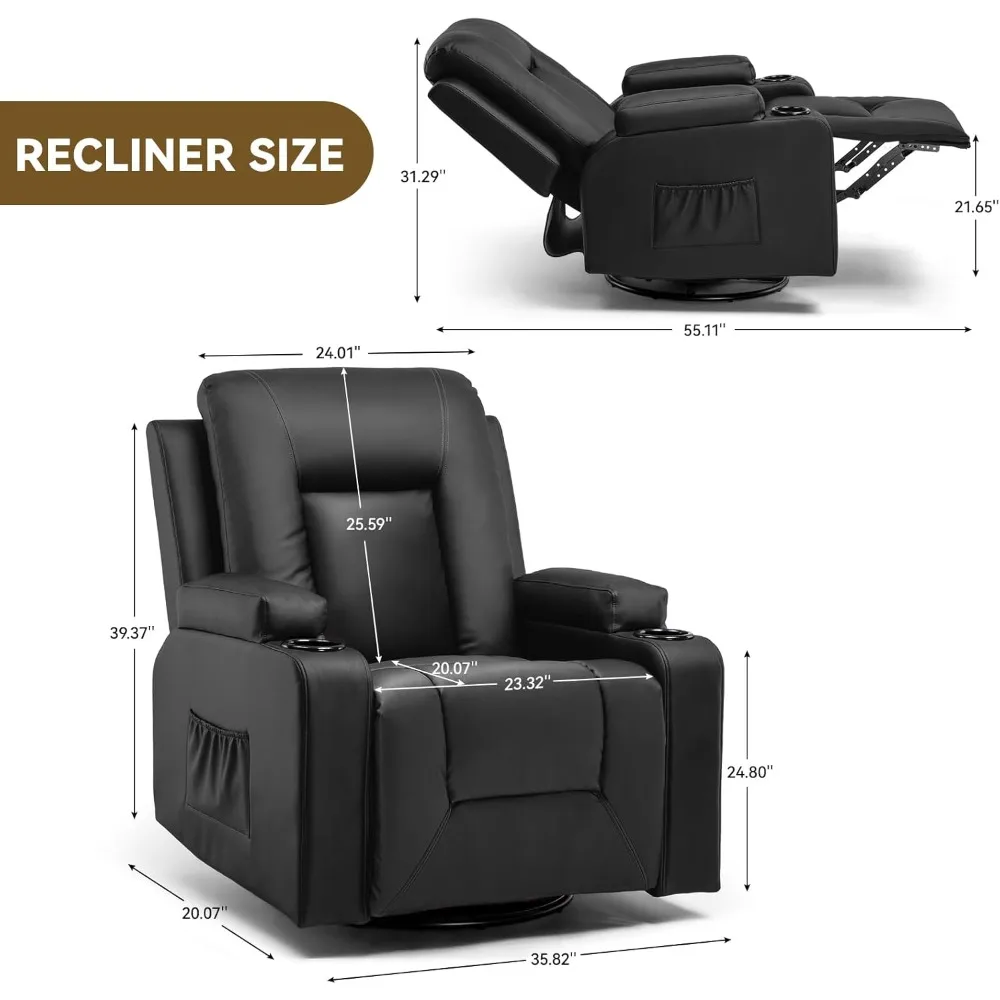 Recliner Chair, Swivel Rocker Recliners,Massage Heat Reclining Chair, Reclining Sofa with Side Pockets, Suitable for the elderly