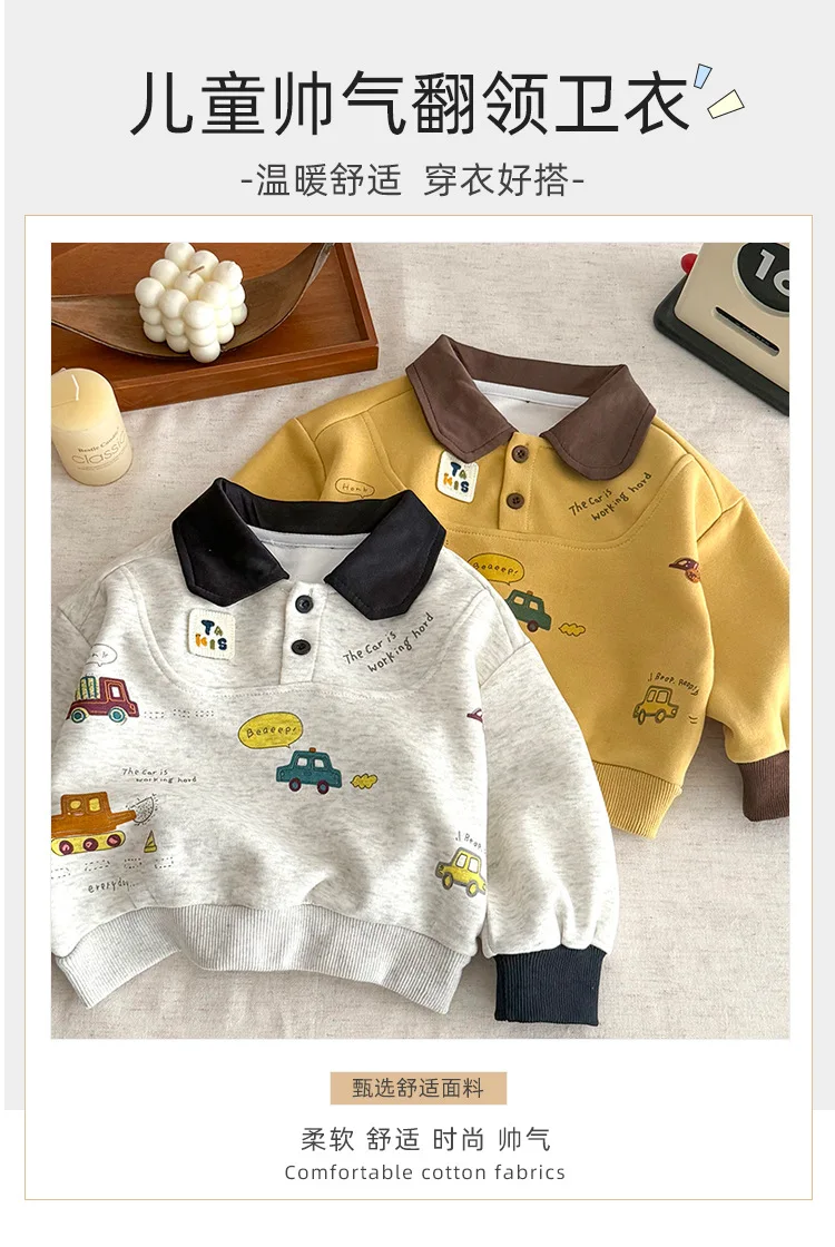 Neuer Kinderpullover mit Kragen für Frühling und Herbst, atmungsaktives, bedrucktes Oberteil für Mädchen und Jungen, weiches, bequemes Langarmshirt für Kinder – Detail 2
