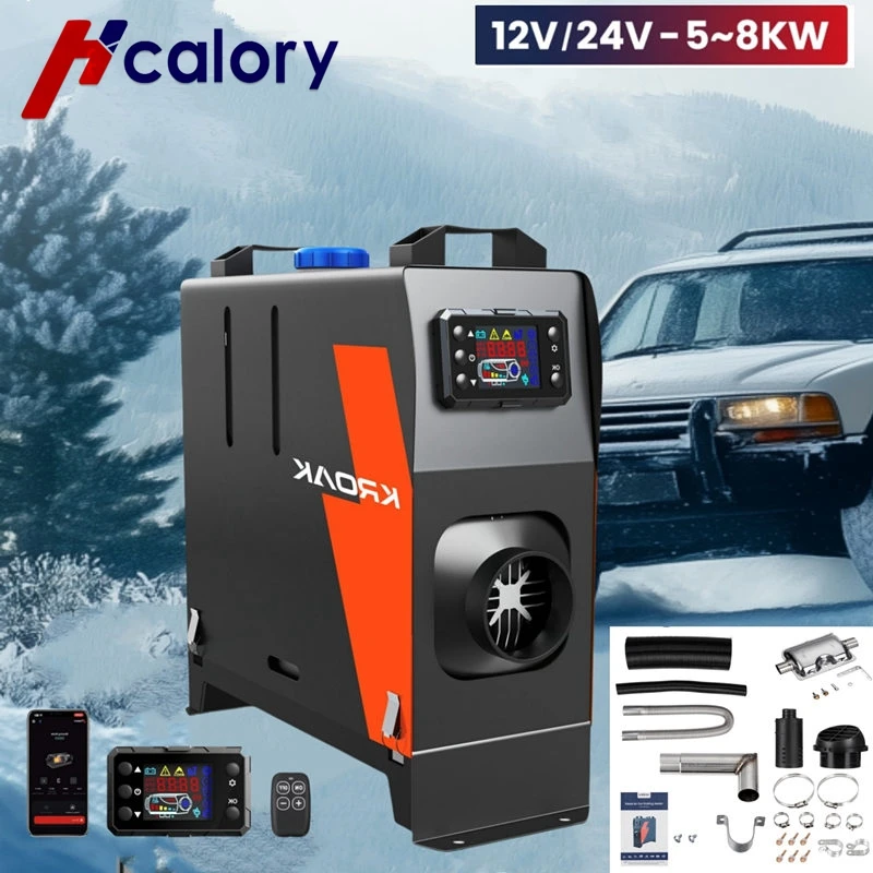 Diesel Heater 8KW 12V/24V Car Parking Heater with Remote Control and LCD Display Air Heater Fast Heating with Muffle Silencer