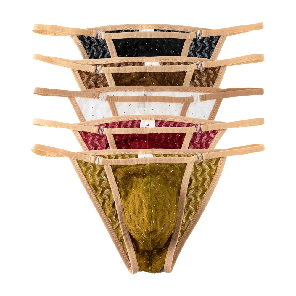 

3 шт., мужские сексуальные кружевные прозрачные трусы со съемной пряжкой, сексуальная сумка с низкой талией, дышащие трусики-бикини, ультратонкое мужское нижнее белье