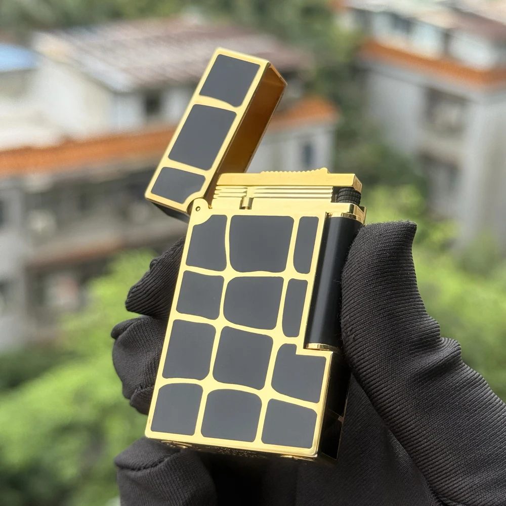 

Rare Gas Lighter Soft Flame Butane Inflatable Cigarette Accessories Pure Brass Metal Twisted Lattice Pattern Lighter for Smokers