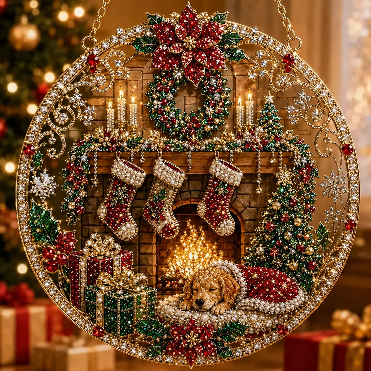 Delicate 2D Acrylic Round Train Ornament Christmas Tree Hanging Pendant Creative Xmas Decor For Home Holiday Party New Year Gift