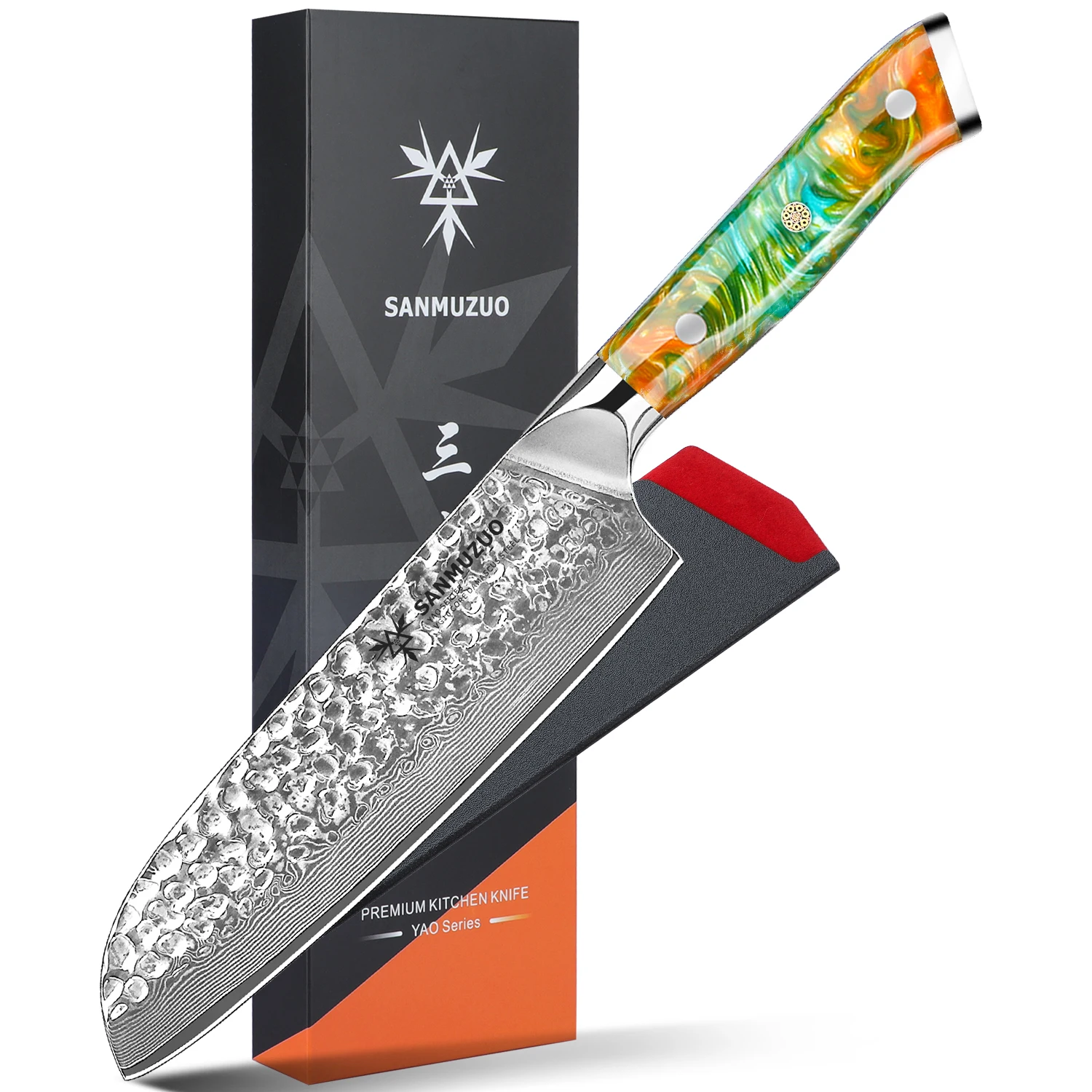 

SANMUZUO 7-дюймовый нож Santoku - YAO Serise - Кухонный нож шеф-повара из дамасской стали VG10 для универсальной резки - ручка из смолы